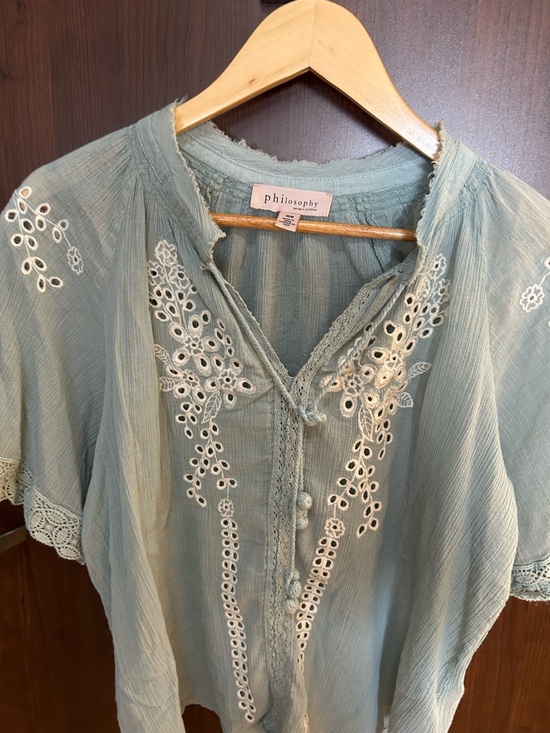 Philosophy Tops - Philosophy Sage Green Embroidered Boho Blouse
